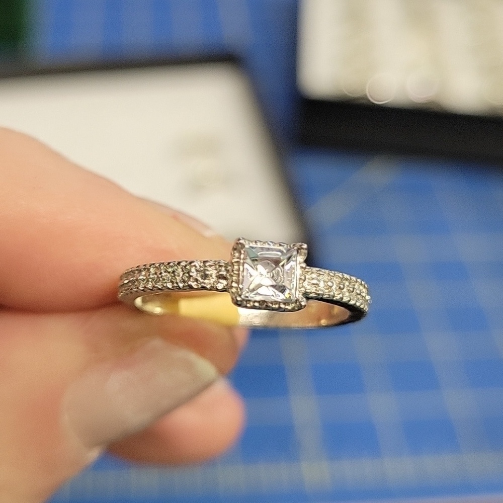 Solitaire Diamond Faux Silver Tone Ring